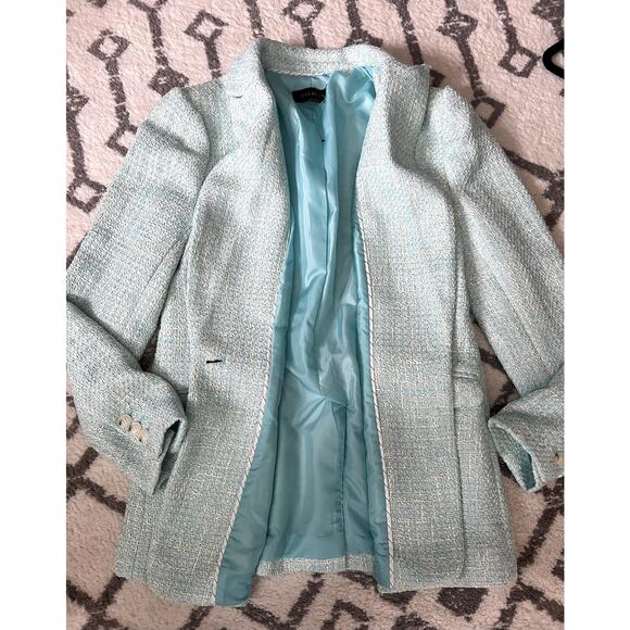 TALBOTS Women's Aqua Blue Luxe Tweed Tailored Career Blazer Jacket - Picture 9 of 14